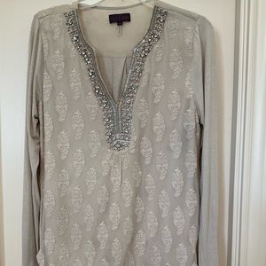 Hale Bob Embroidered Beaded Rhinestone Top - Medium
